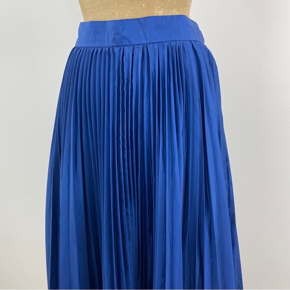 Vintage 90s Evan Royal Blue Accordion Pleat High Waist Full Flare Maxi Skirt - Picture 3 of 10
